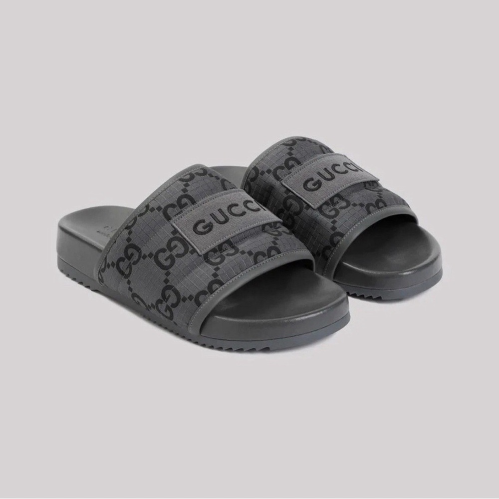 Men’s Gucci Dark Gray Logo Slide Sandals